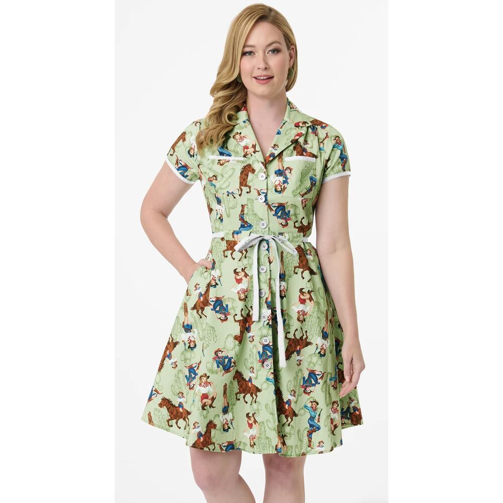 Smak Parlour Western Pin-Ups Cotton Fit & Flare Dress Womens Size Medium New